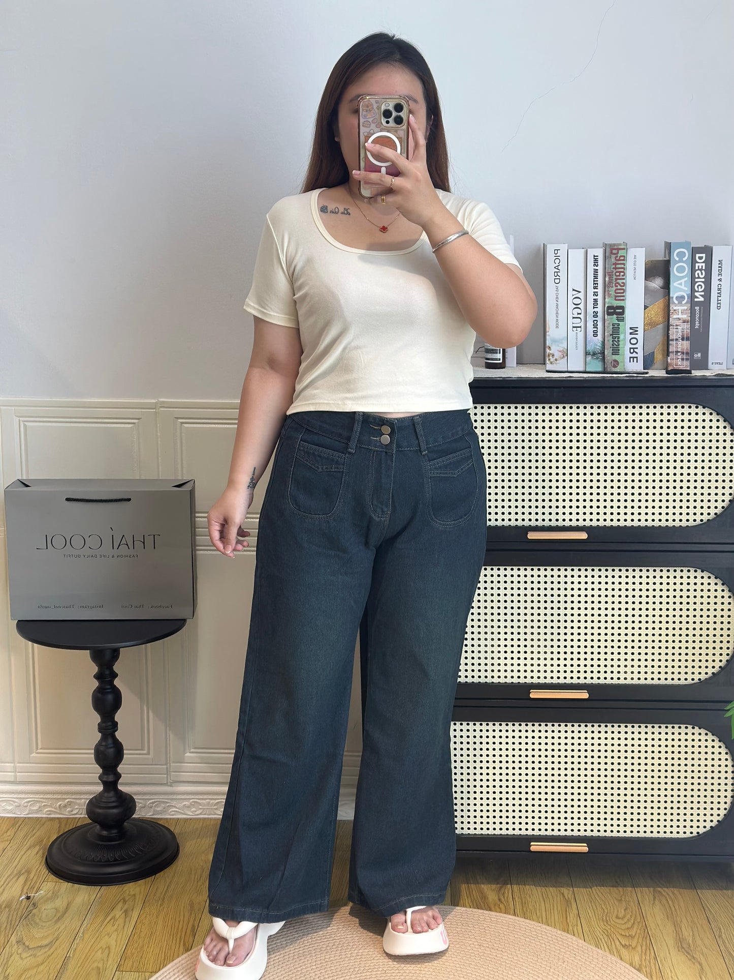 高腰直筒阔腿牛仔长裤 #TC287