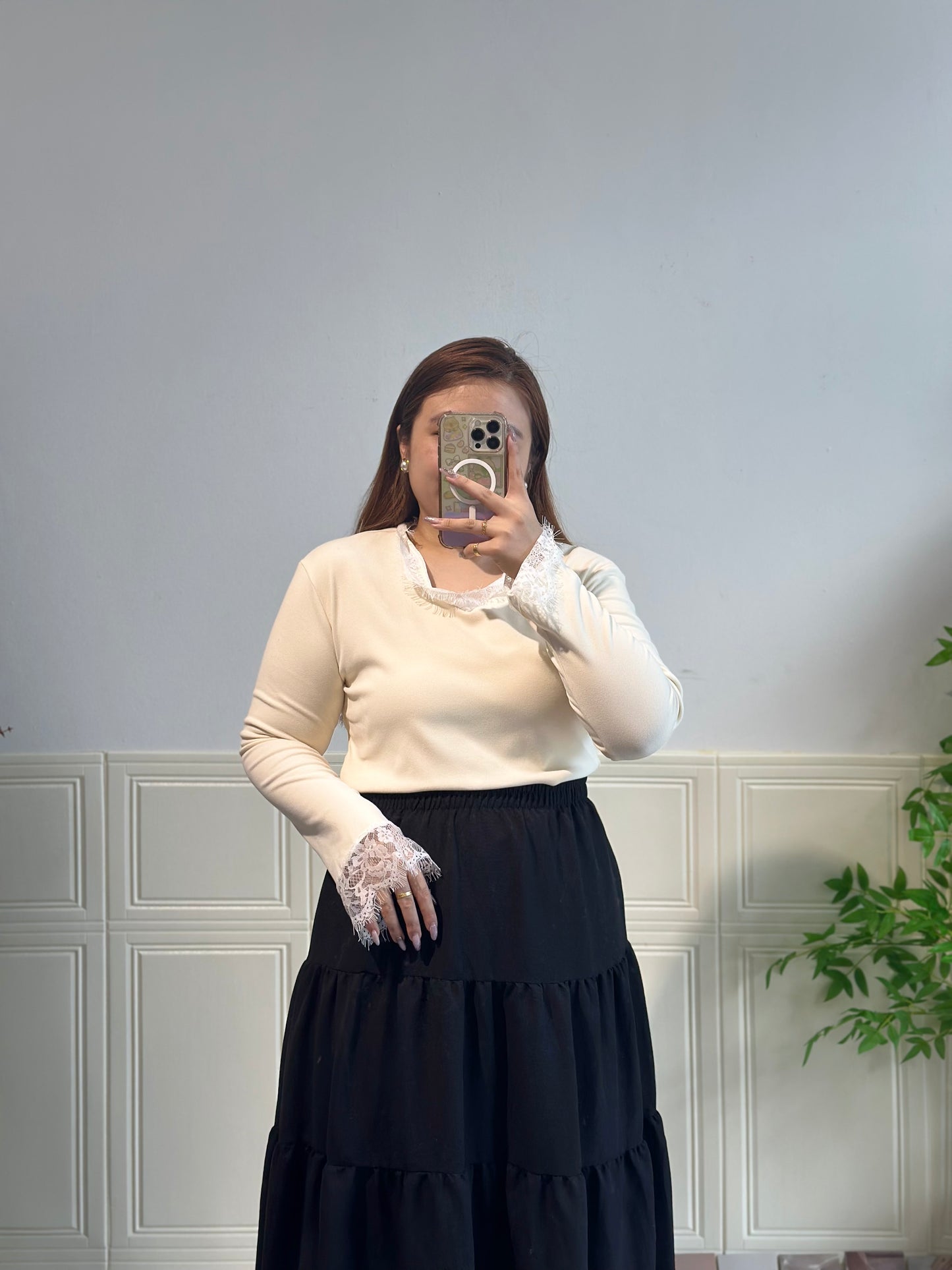 V领蕾丝纯棉上衣 #TC245