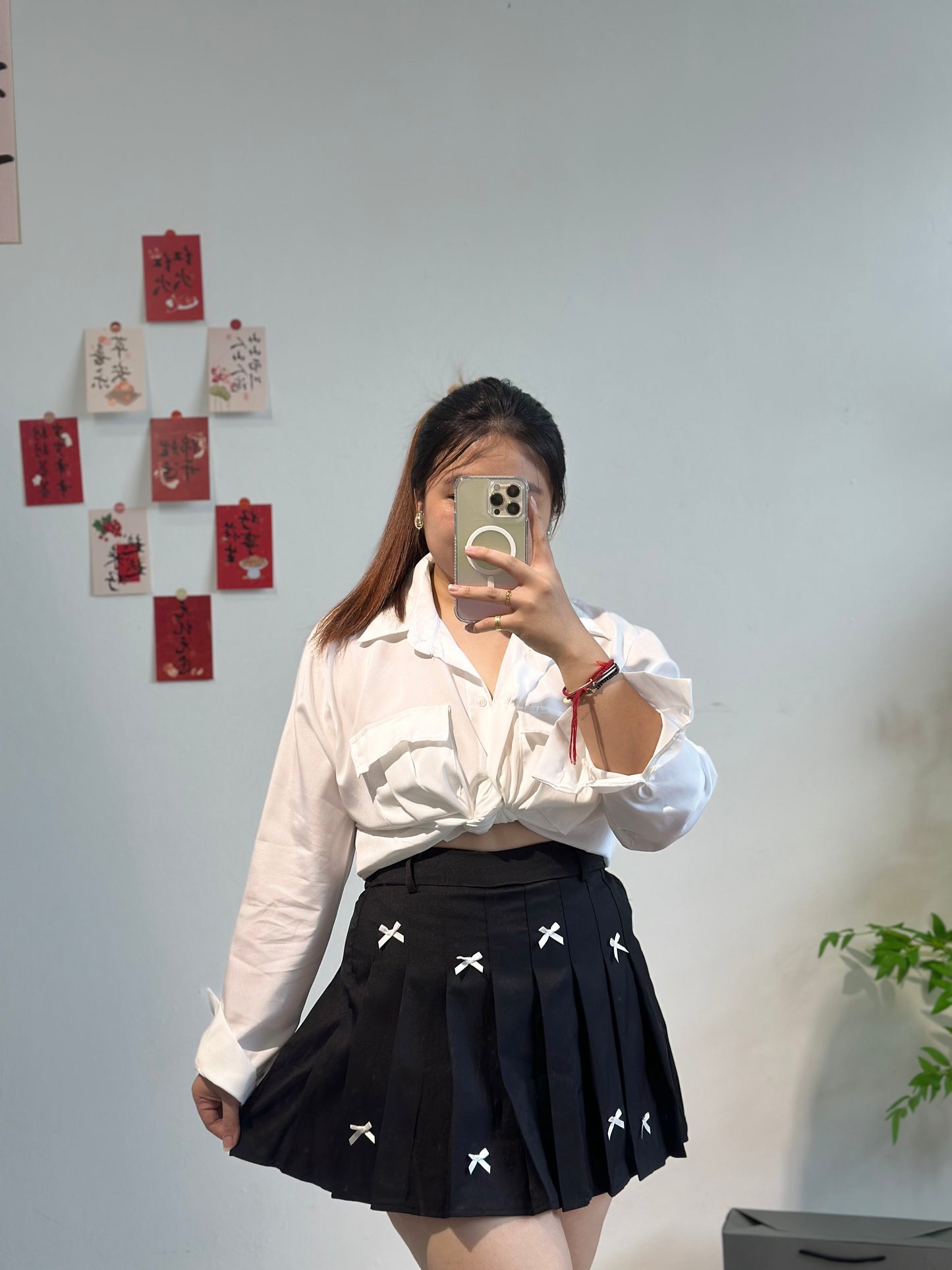 蝴蝶结百褶裙（附送腰带）#TC212