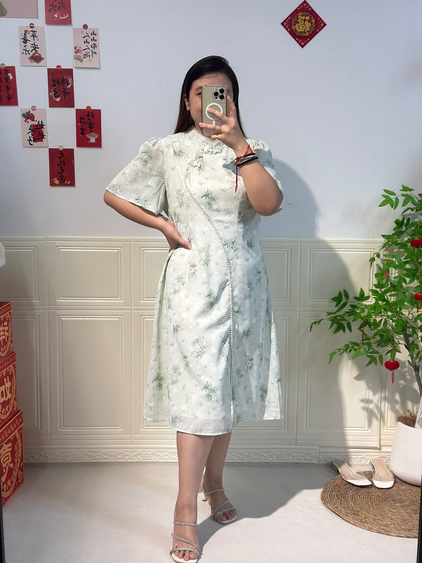 新中式珍珠雪纺旗袍 #TC219