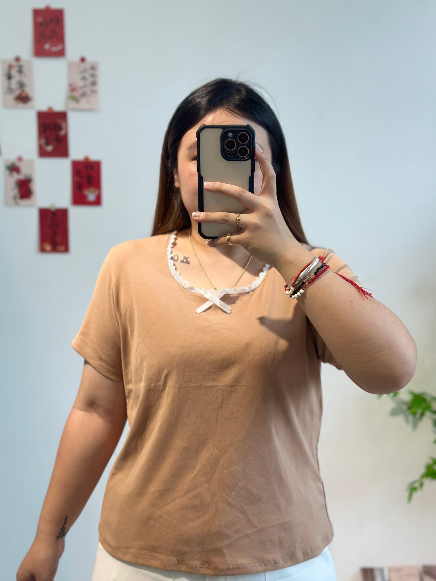 蕾丝边蝴蝶结上衣 #TC129