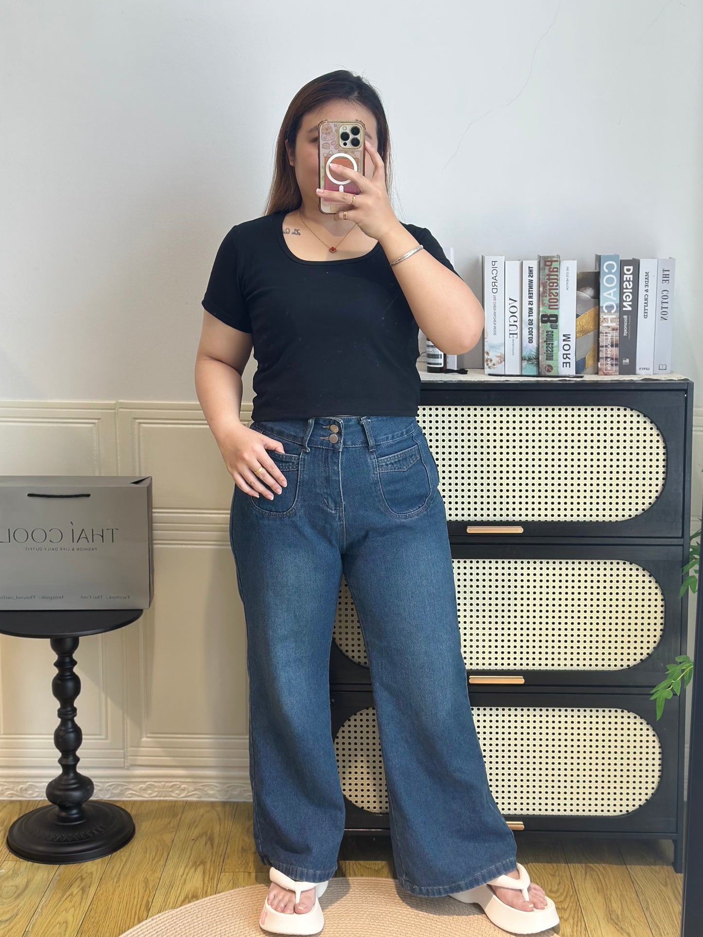 高腰直筒阔腿牛仔长裤 #TC287