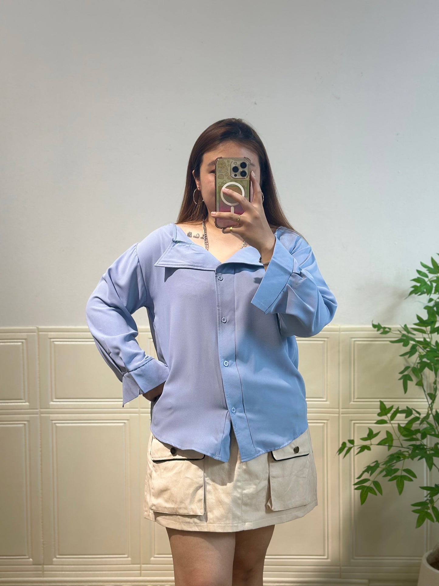 韩系链条露肩衬衫 #TC261