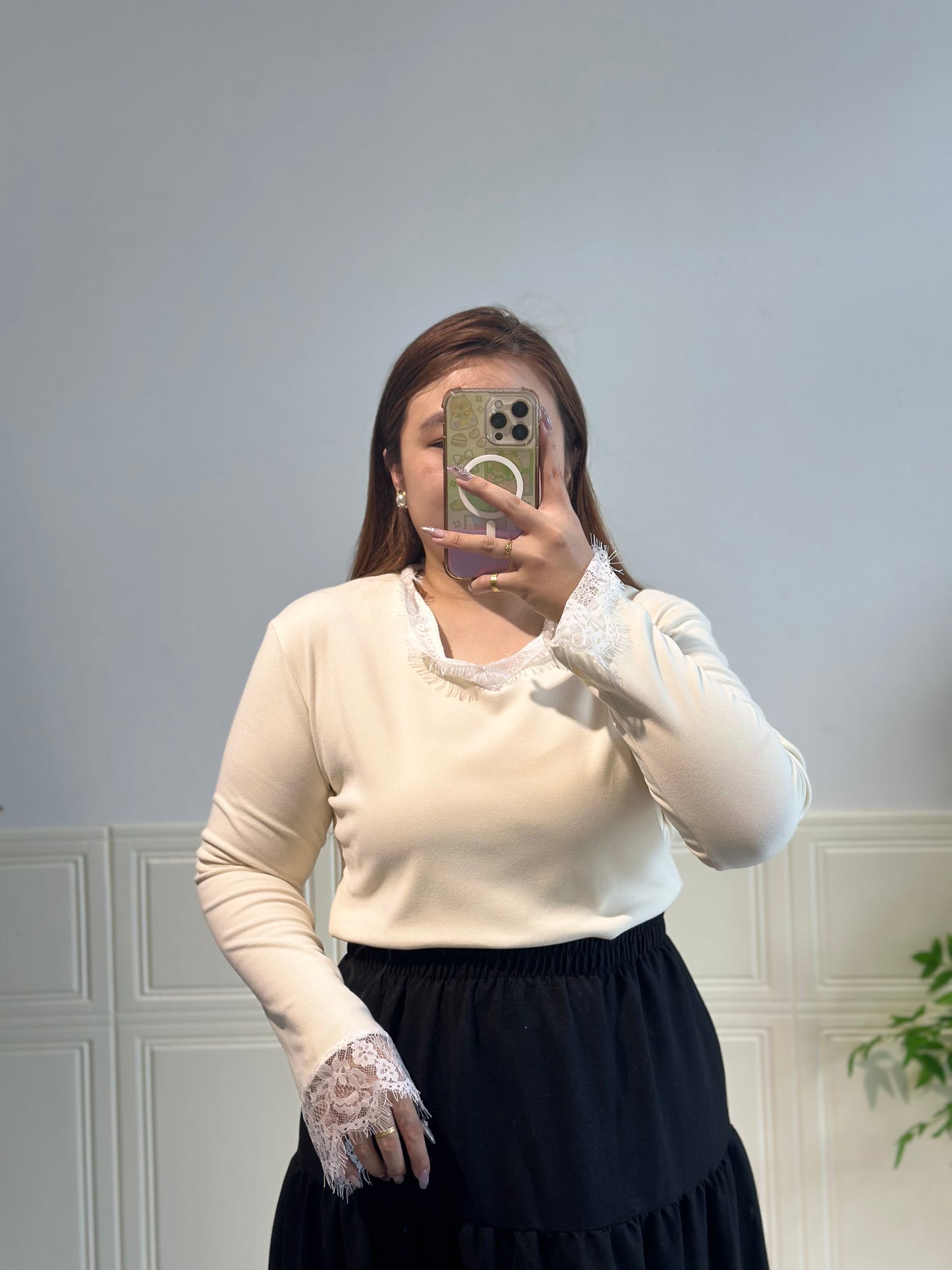 V领蕾丝纯棉上衣 #TC245