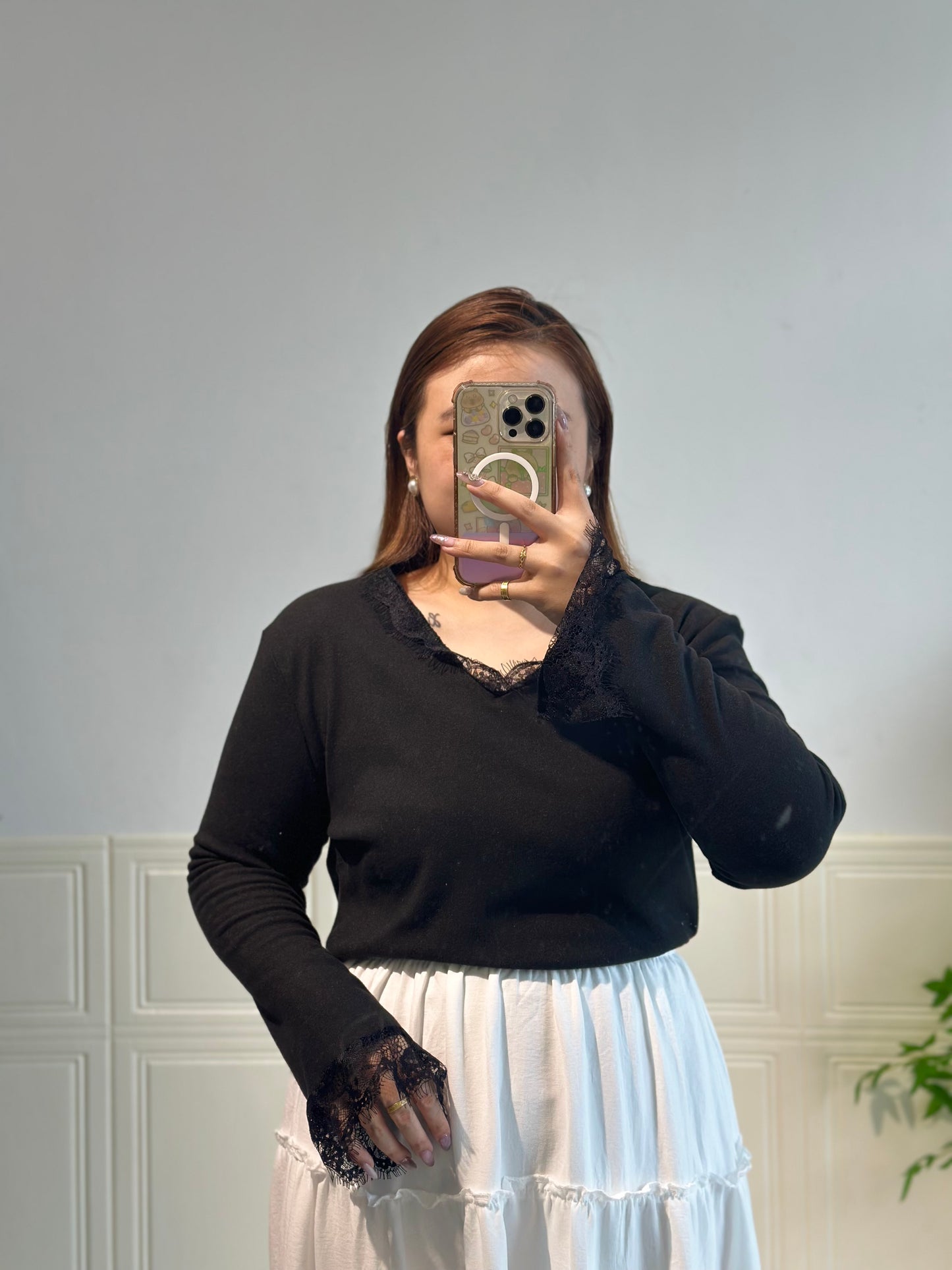 V领蕾丝纯棉上衣 #TC245