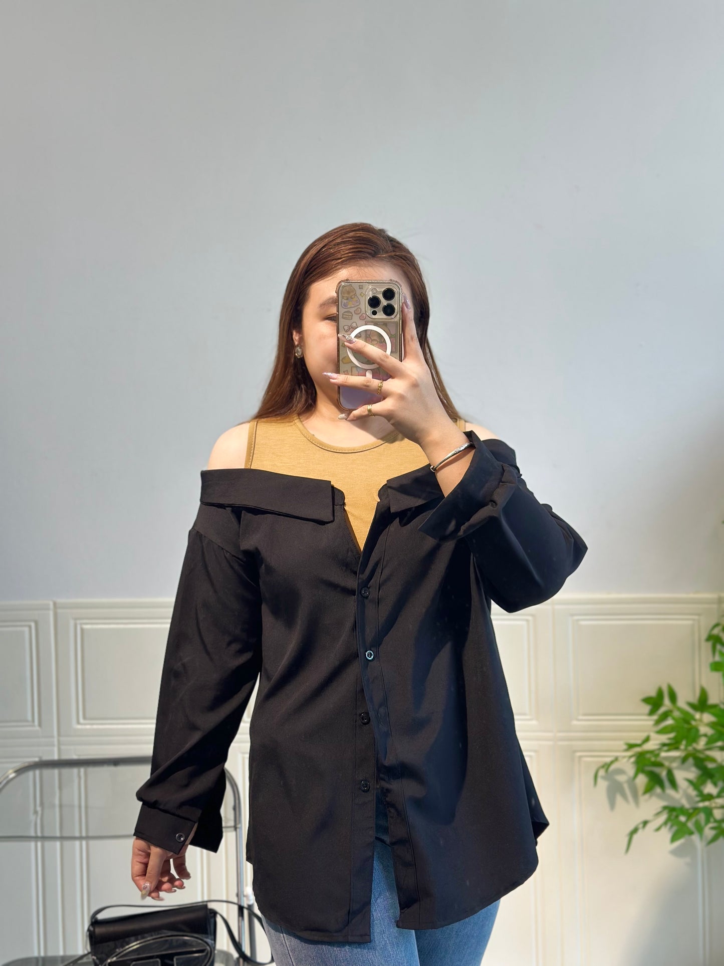 拼接衬衫假两件套上衣 #TC240