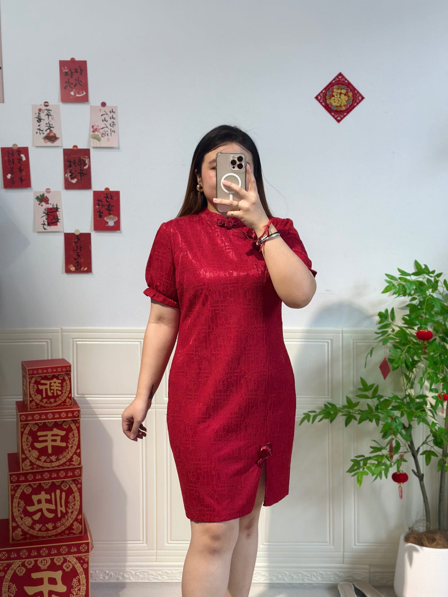 新中式蕾丝玫瑰旗袍 #TC197