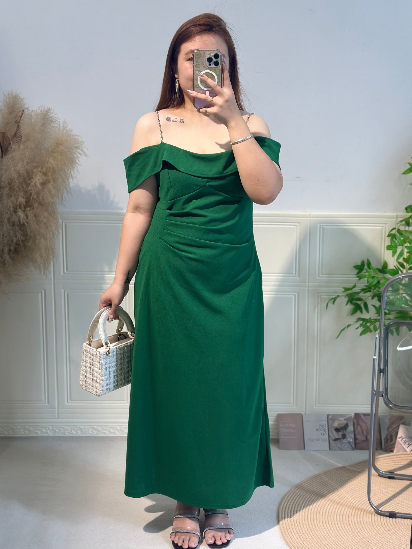 韩系气质一字肩晚宴长裙 #TC251