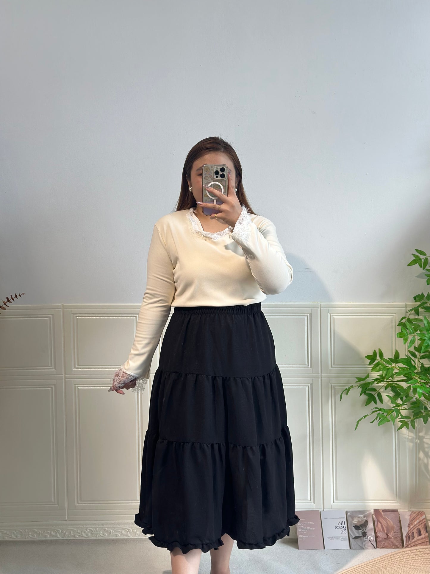 V领蕾丝纯棉上衣 #TC245