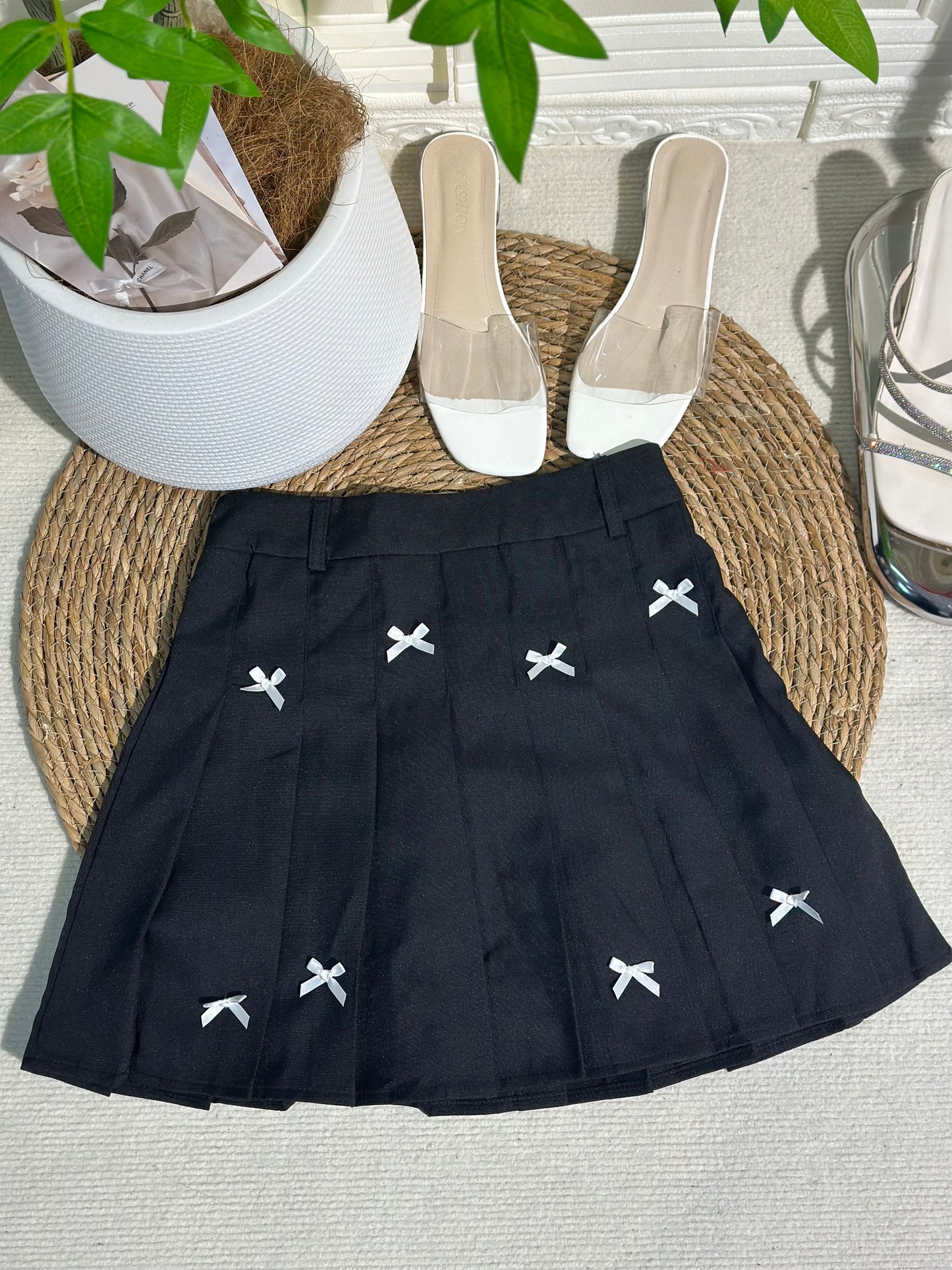 蝴蝶结百褶裙（附送腰带）#TC212