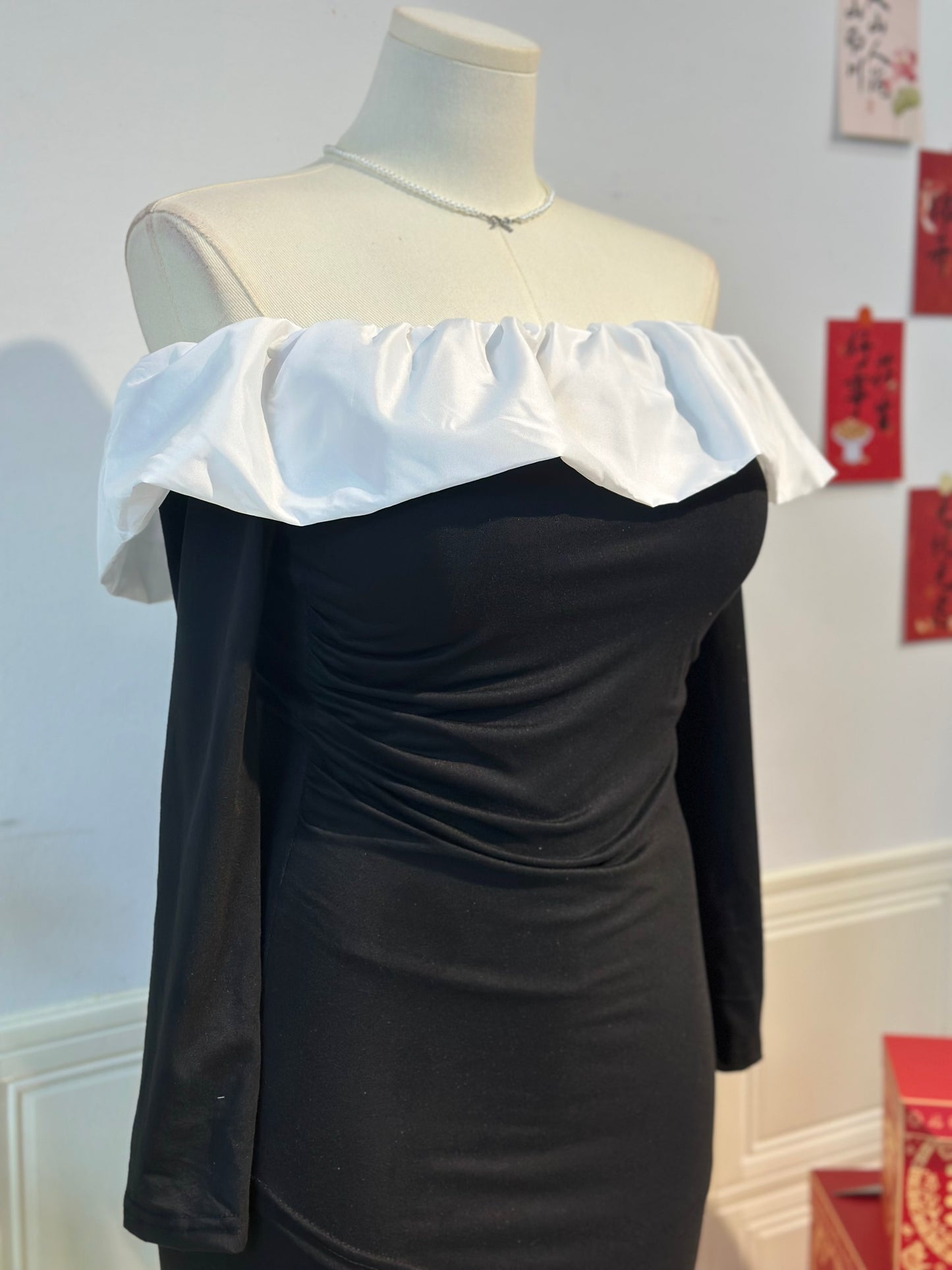 法式一字肩连身裙 #TC202